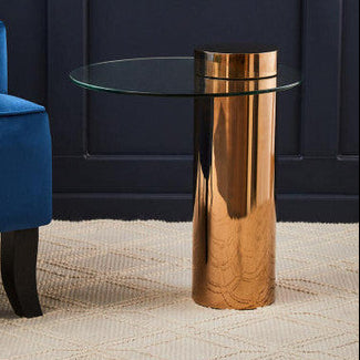 Oria Clear Glass Round Side Table with Rose Gold Finish Frame