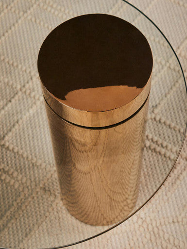 Oria Clear Glass Round Side Table with Rose Gold Finish Frame