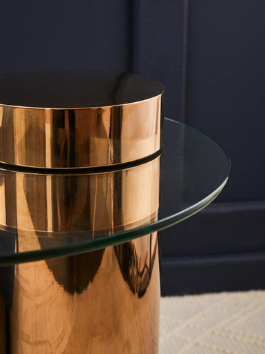 Oria Clear Glass Round Side Table with Rose Gold Finish Frame