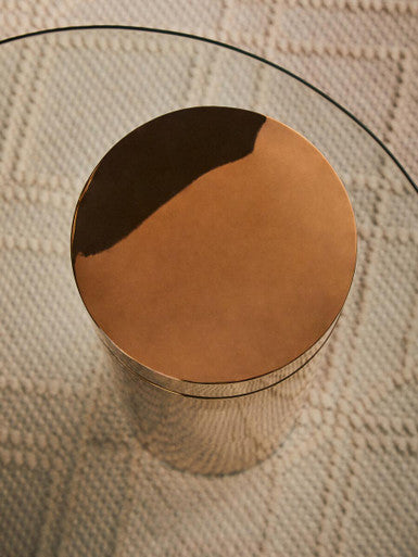 Oria Clear Glass Round Side Table with Rose Gold Finish Frame