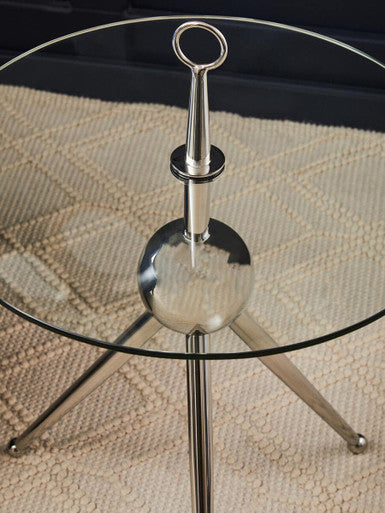 Clear Glass Top Side Table with Silver Stainless Steel Tripod Frame | Oria