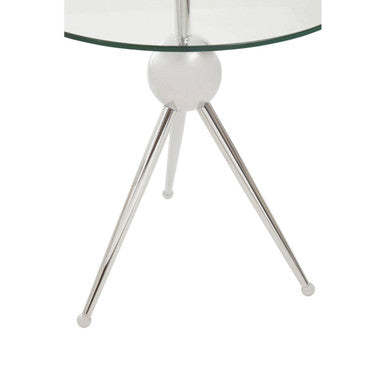 Clear Glass Top Side Table with Silver Stainless Steel Tripod Frame | Oria