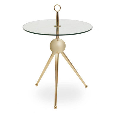 Oria Clear Glass Round Side Table with Gold Finish Frame