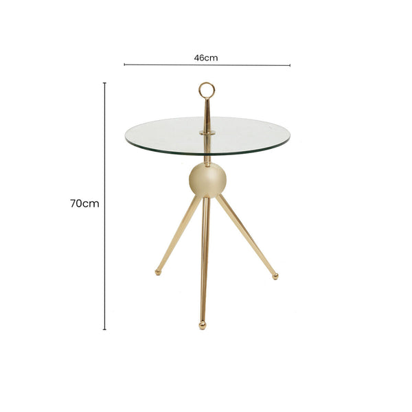 Oria Clear Glass Round Side Table with Gold Finish Frame