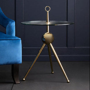 Oria Clear Glass Round Side Table with Gold Finish Frame
