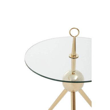 Oria Clear Glass Round Side Table with Gold Finish Frame