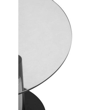 Oria Clear Glass Round Side Table with Silver and Black Base
