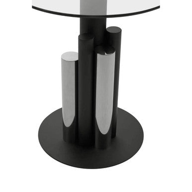 Oria Clear Glass Round Side Table with Silver and Black Base
