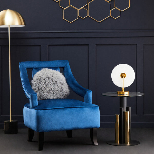 Oria Clear Glass Round Side Table with Gold and Black Base
