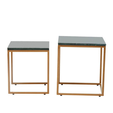Varana Green Marble and Gold Finish Set of 2 Nesting Tables