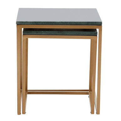 Varana Green Marble and Gold Finish Set of 2 Nesting Tables