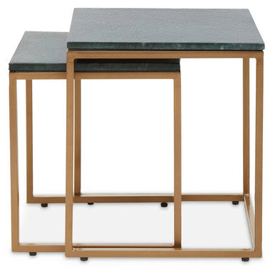 Varana Green Marble and Gold Finish Set of 2 Nesting Tables