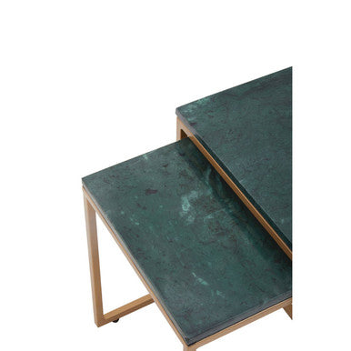 Varana Green Marble and Gold Finish Set of 2 Nesting Tables