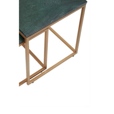 Varana Green Marble and Gold Finish Set of 2 Nesting Tables