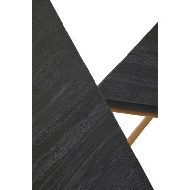 Set of 3 Black Marble Triangular Nesting Tables with Matte Gold Metal Frames | Varana