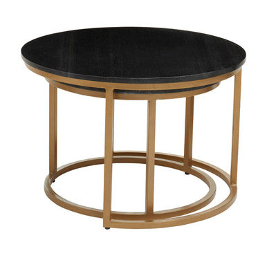 Varana Black Marble and Gold Finish Set of 2 Nesting Coffee Tables