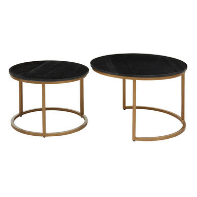Varana Black Marble and Gold Finish Set of 2 Nesting Coffee Tables