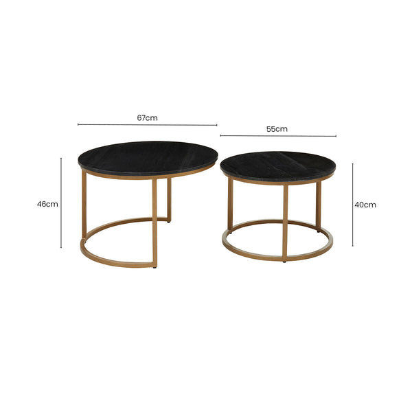 Varana Black Marble and Gold Finish Set of 2 Nesting Coffee Tables