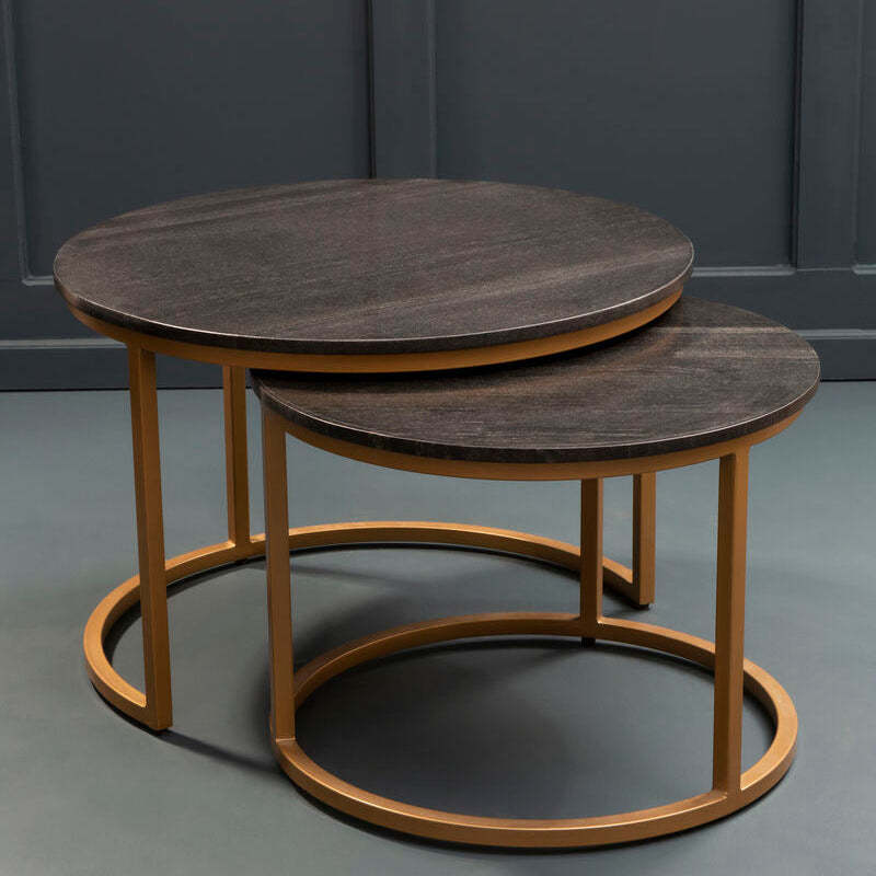 Varana Black Marble and Gold Finish Set of 2 Nesting Coffee Tables