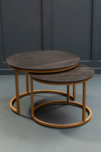 Varana Black Marble and Gold Finish Set of 2 Nesting Coffee Tables