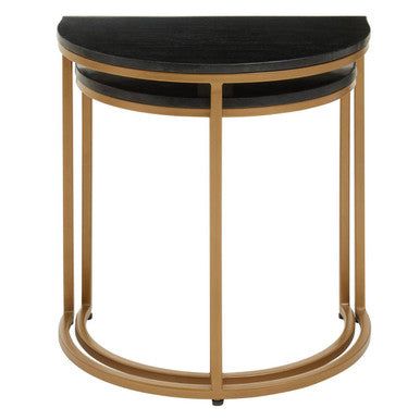 Varana Nest Of Two Half Moon Black Marble Top Tables