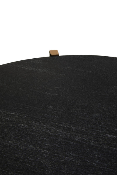 Set of 2 Black Round Marble Top Side Tables with Gold Finish Geometric Metal Bases | Varana