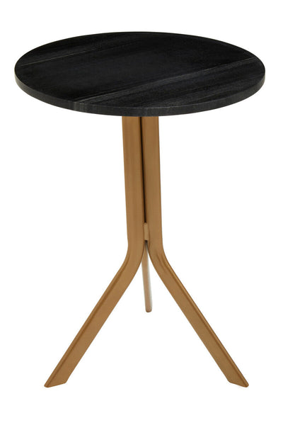 Black Round Marble Top Side Table with Gold Metal Tripod Base | Varana