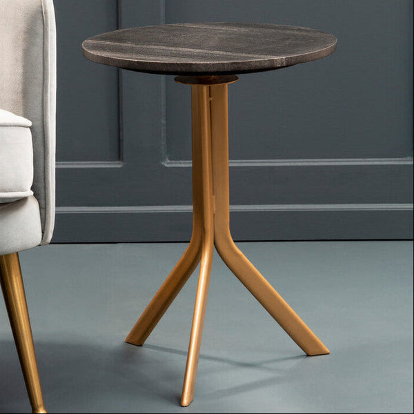 Black Round Marble Top Side Table with Gold Metal Tripod Base | Varana
