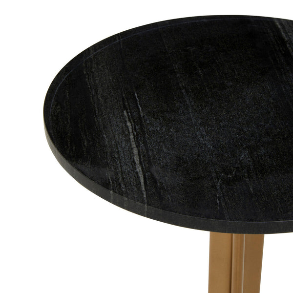 Black Round Marble Top Side Table with Gold Metal Tripod Base | Varana