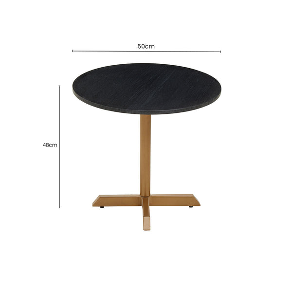 Black Round Marble Top Side Table with Matte Gold Metal Cross Base | Varana
