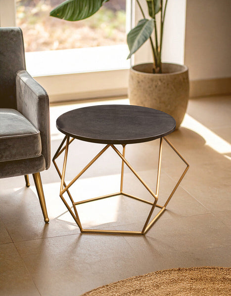 Varana Round Marble Top Coffee Table With Gold Finish Frame