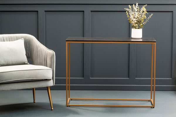 Varana Black Marble Console Table with Gold Finish Frame