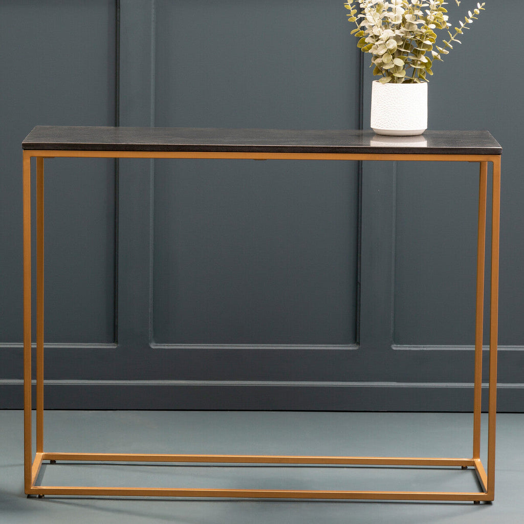 Varana Black Marble Console Table with Gold Finish Frame