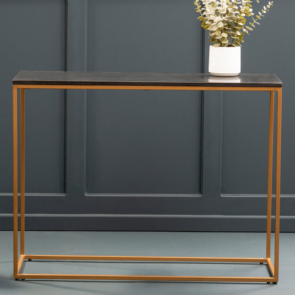 Varana Black Marble Console Table with Gold Finish Frame
