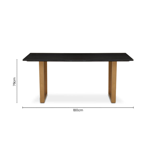 Black Marble Rectangular Dining Table with Geometric Gold Finish Steel Base | Varana