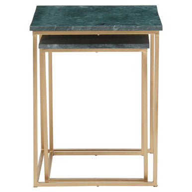 Mandoli Green Marble and Gold Finish Set of 2 Side Tables