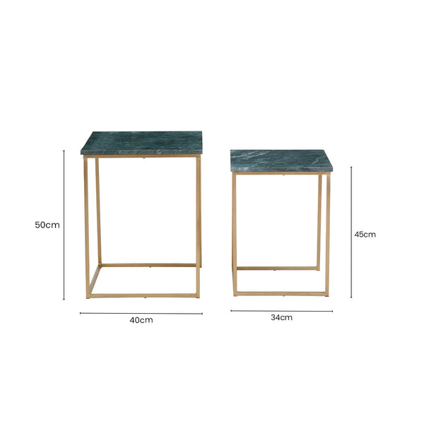 Mandoli Green Marble and Gold Finish Set of 2 Side Tables