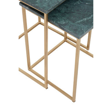 Mandoli Green Marble and Gold Finish Set of 2 Side Tables