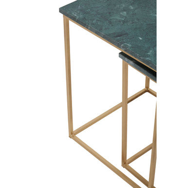 Mandoli Green Marble and Gold Finish Set of 2 Side Tables