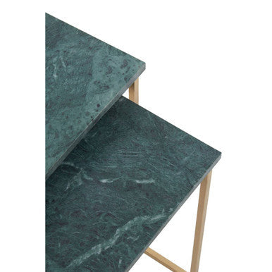Mandoli Green Marble and Gold Finish Set of 2 Side Tables