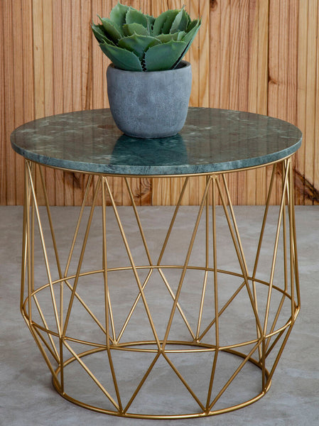 Mandoli Green Marble and Gold Finish Side Table