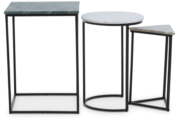 Mandoli Green and White Marble Set of 3 Mixed Shape Nesting Tables