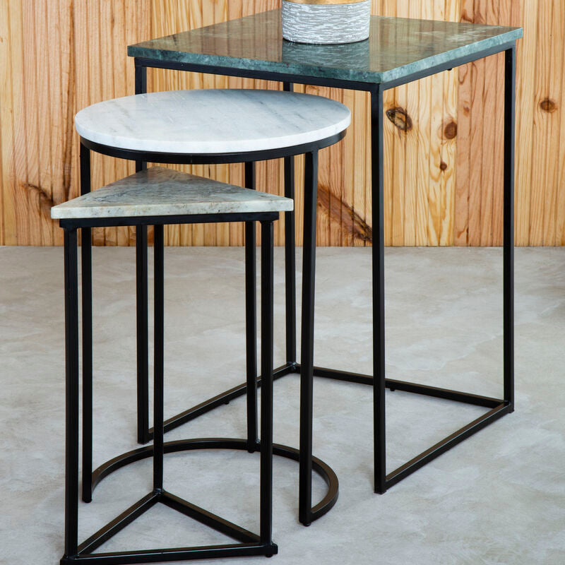 Mandoli Green and White Marble Set of 3 Mixed Shape Nesting Tables