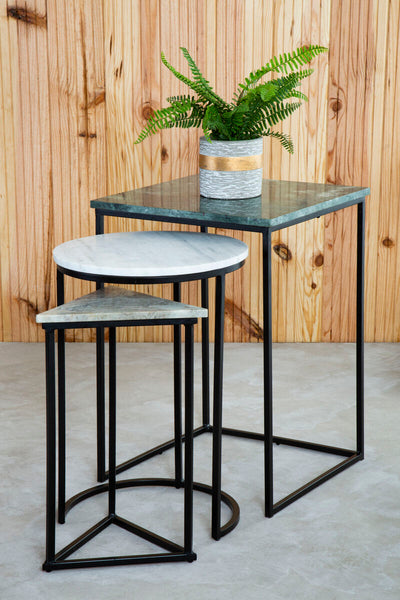 Mandoli Green and White Marble Set of 3 Mixed Shape Nesting Tables