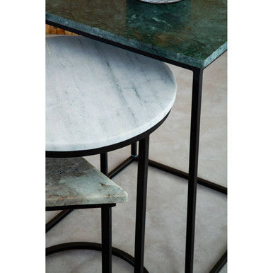 Mandoli Green and White Marble Set of 3 Mixed Shape Nesting Tables