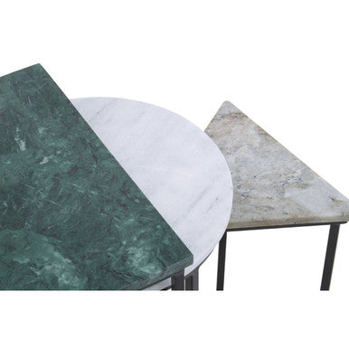 Mandoli Green and White Marble Set of 3 Mixed Shape Nesting Tables