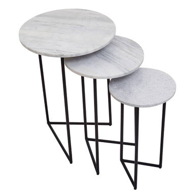 Mandoli White Marble and Black Finish Set of 3 Nesting Tables