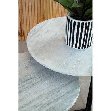Mandoli White Marble and Black Finish Set of 3 Nesting Tables