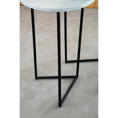 Mandoli White Marble and Black Finish Set of 3 Nesting Tables
