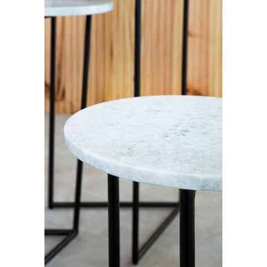 Mandoli White Marble and Black Finish Set of 3 Nesting Tables